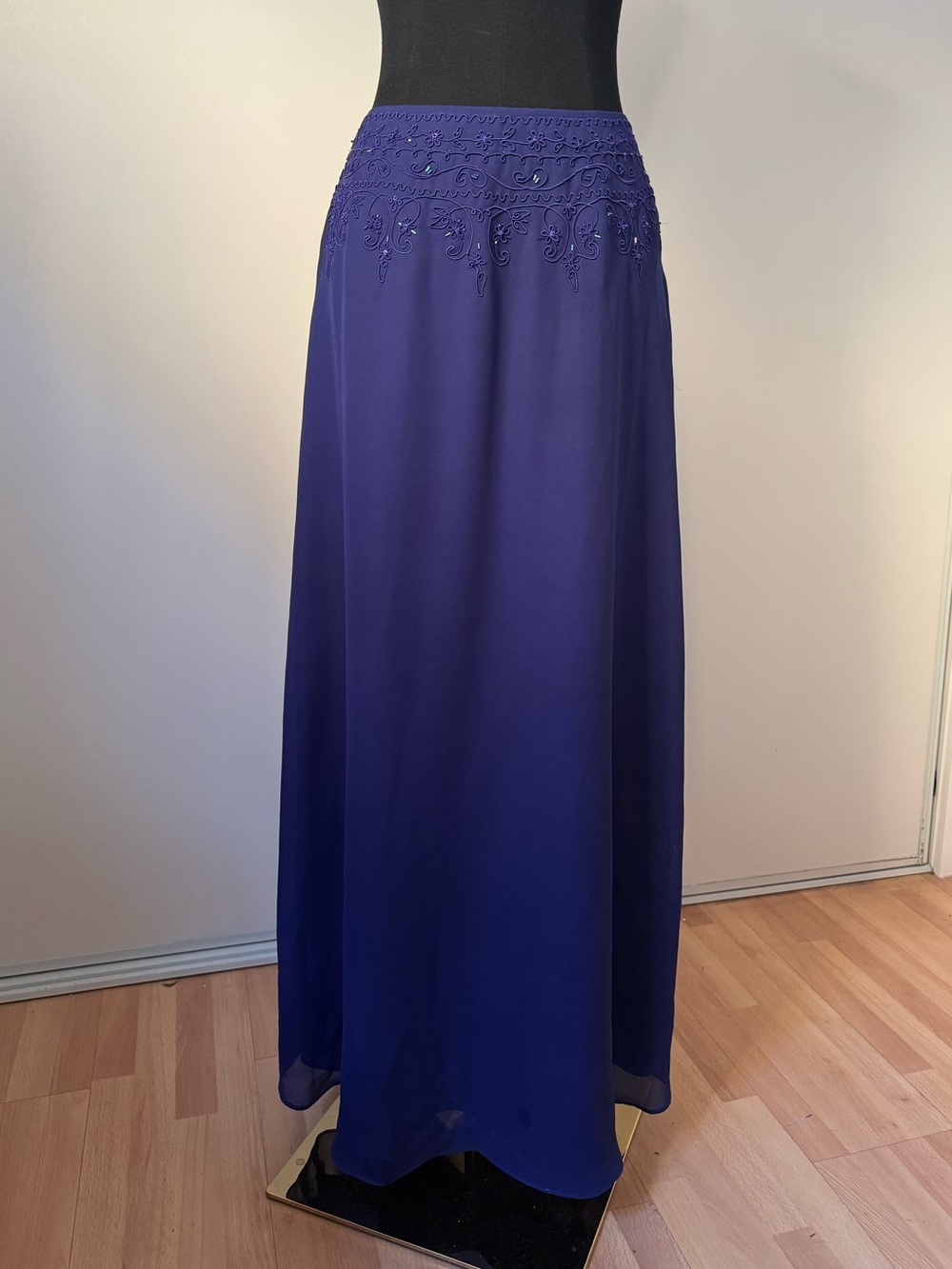 Dave & Johnny Y2K Formal Beaded Maxi Skirt in Indigo